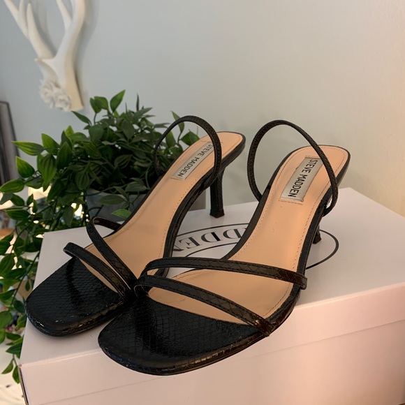 Steve Madden Loft Black Snake Sandals - Picture 2 of 8